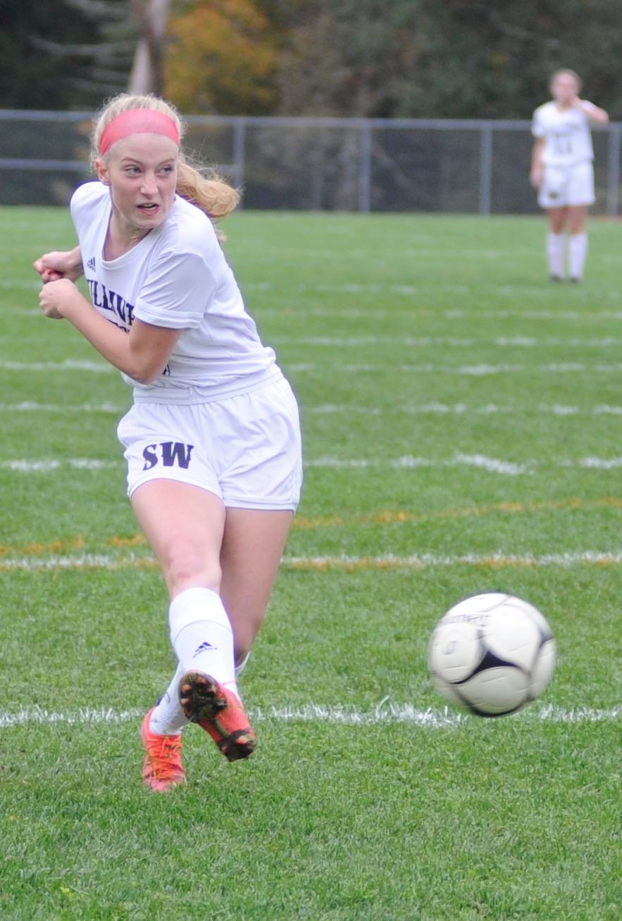 Eyes on the endzone. Sullivan West’s Sophie Flynn scored the first goal of the match off an assist from Violia Shami...